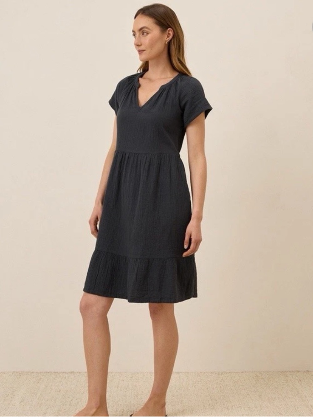 Women's Black Coastal Double Gauze Throw-And-Go Dress, M